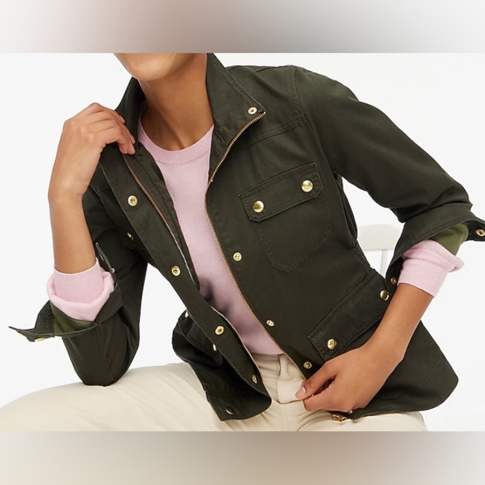 NEW- J. Crew Resin-coated twill field jacket. Mossy Brown. Size small - Picture 2 of 9